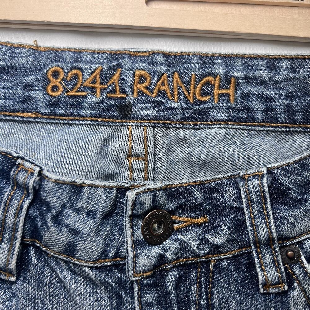 8241 Ranch Jeans Size 6 Blue Floral Crochet Patches Straight Leg Boho Festival - Picture 12 of 15